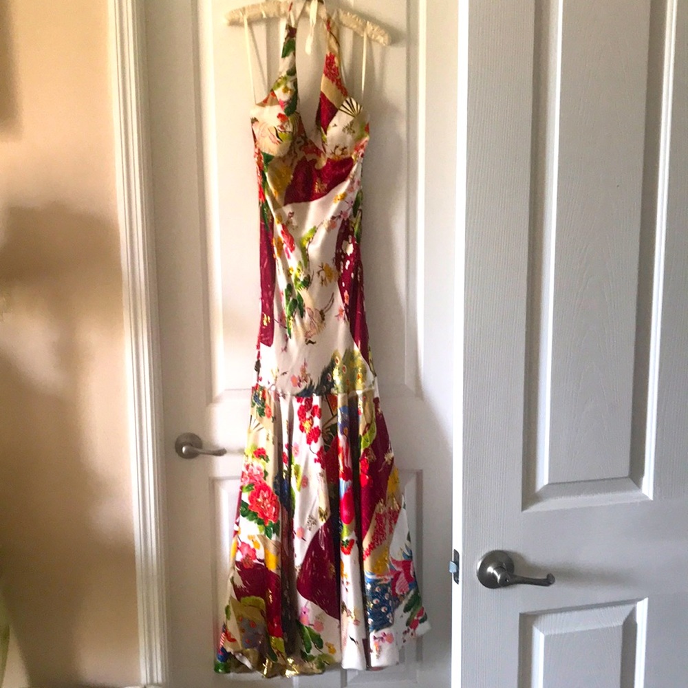 Sue Wong Nocturne sz 8, NWOT, silk, gold, sequined mermaid halter gown, tie back